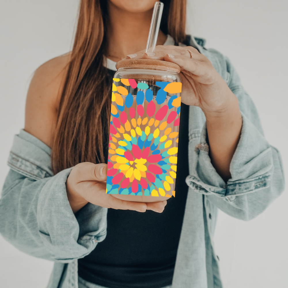 Tie Dye | UVDTF | 20 oz Libbey Can Glass with Bamboo Lid & Straw