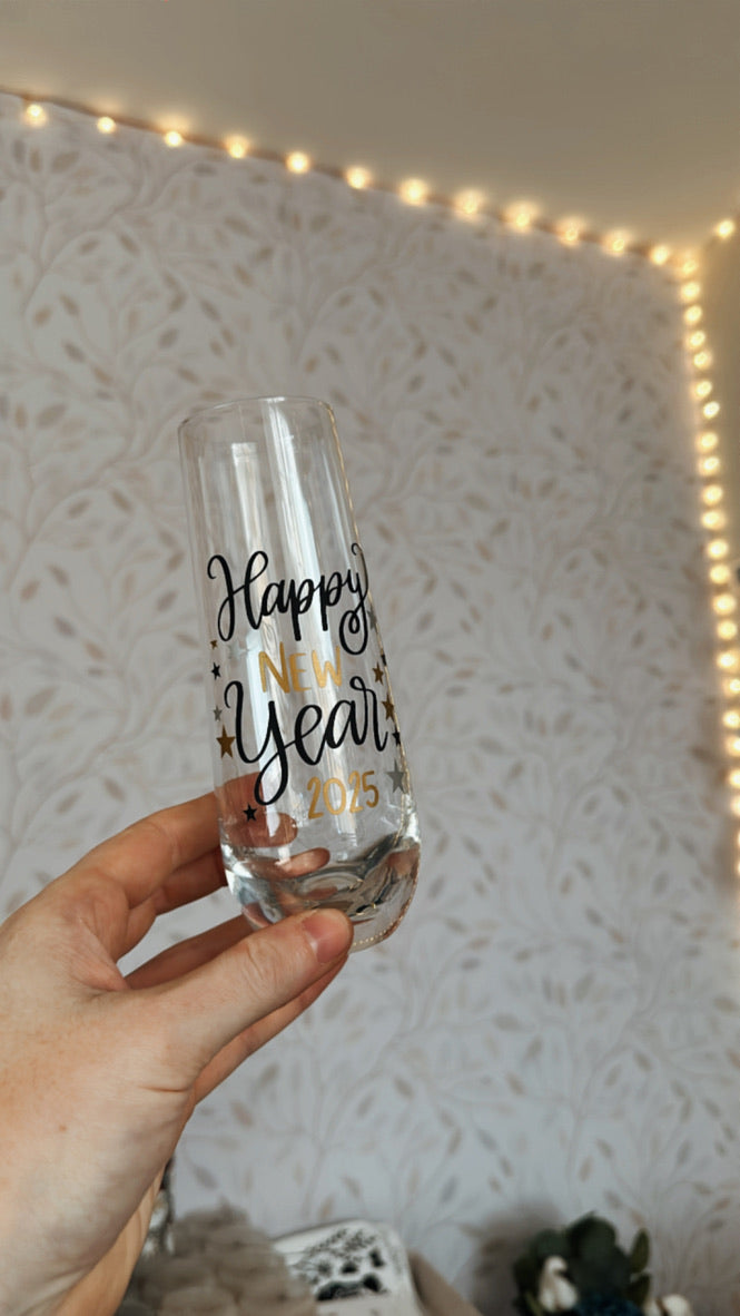 Happy New Year | UVDTF | 10oz Stemless Flute Glass