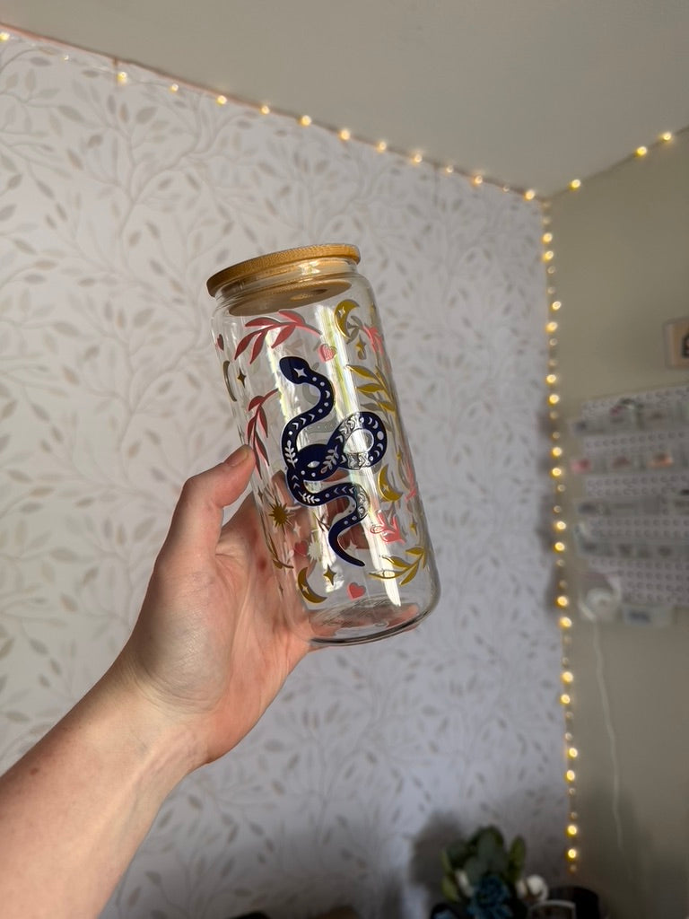 Boho Snakes | UVDTF | 20 oz Libbey Can Glass with Bamboo Lid & Straw