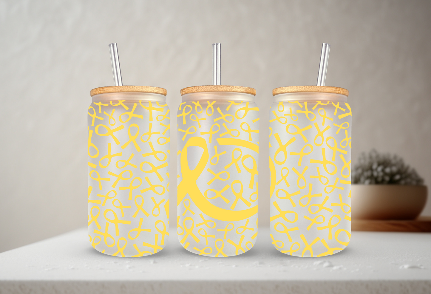 Awareness Ribbon (Choose Your Color) | UVDTF | 20 oz Libbey Can Glass with Bamboo Lid & Straw