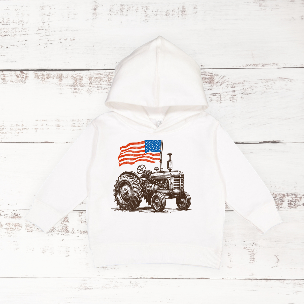 American Flag Tractor | Toddler Pullover Hoodie Sweatshirt