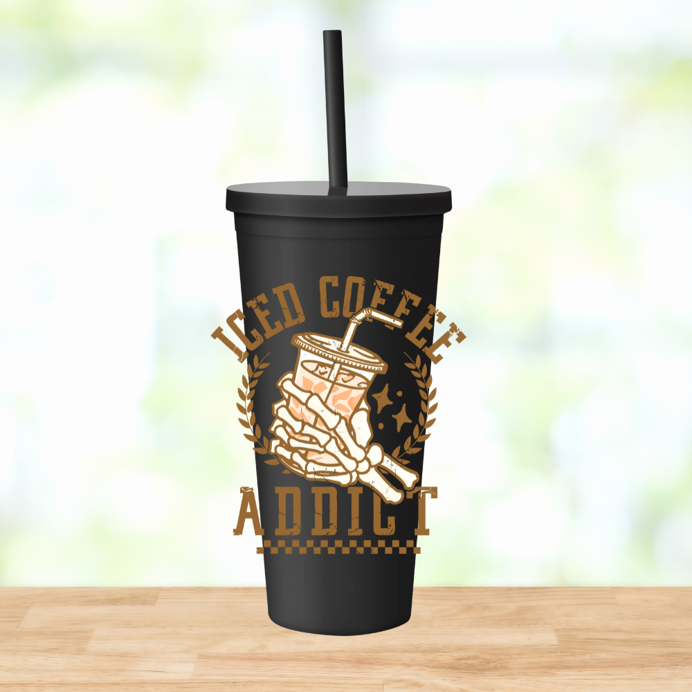 Iced Coffee Addict | UVDTF | 24oz Matte Acrylic Tumbler