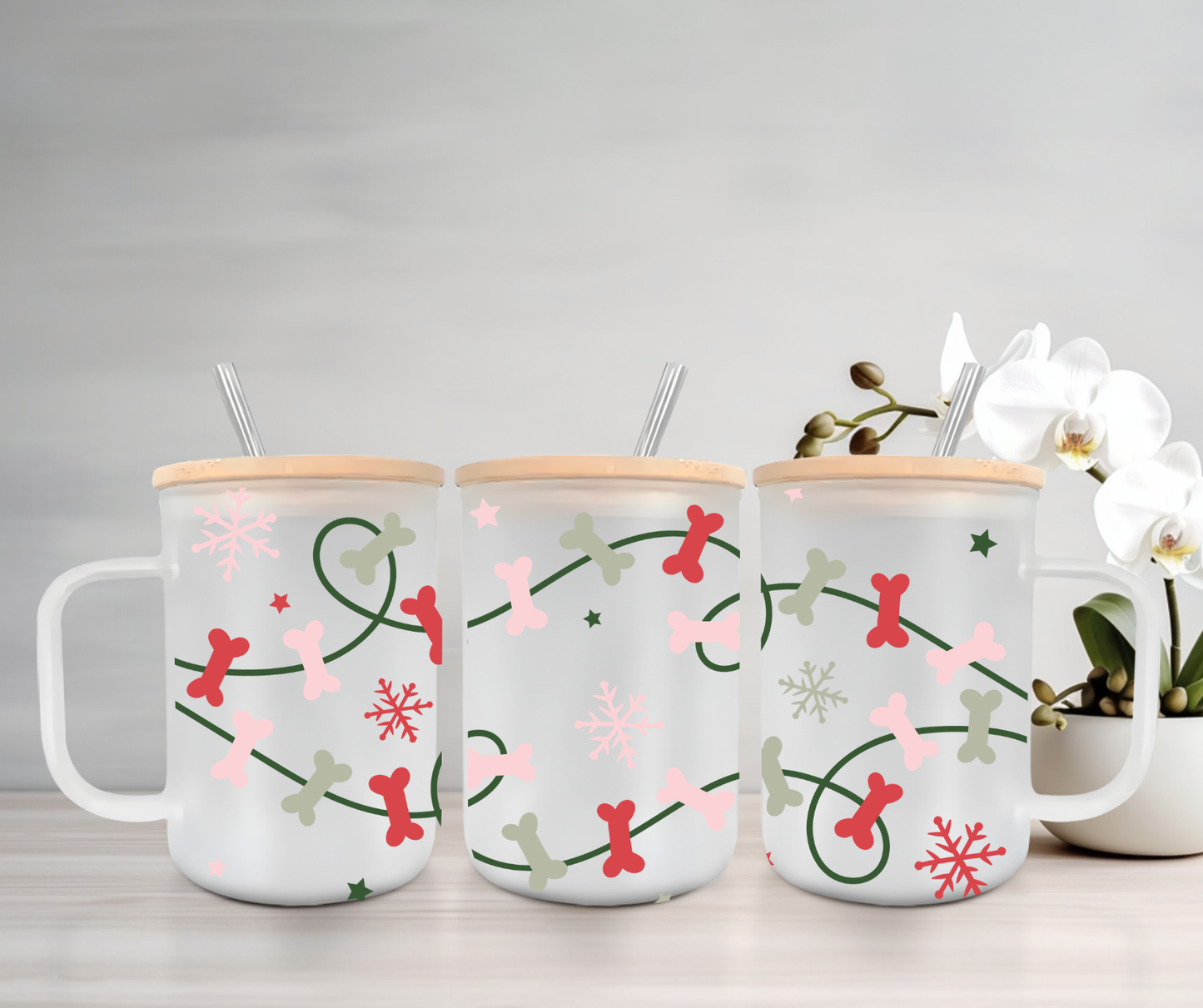 Woof Christmas | VINYL | 15oz Mug with Handle, Bamboo Lid & Straw