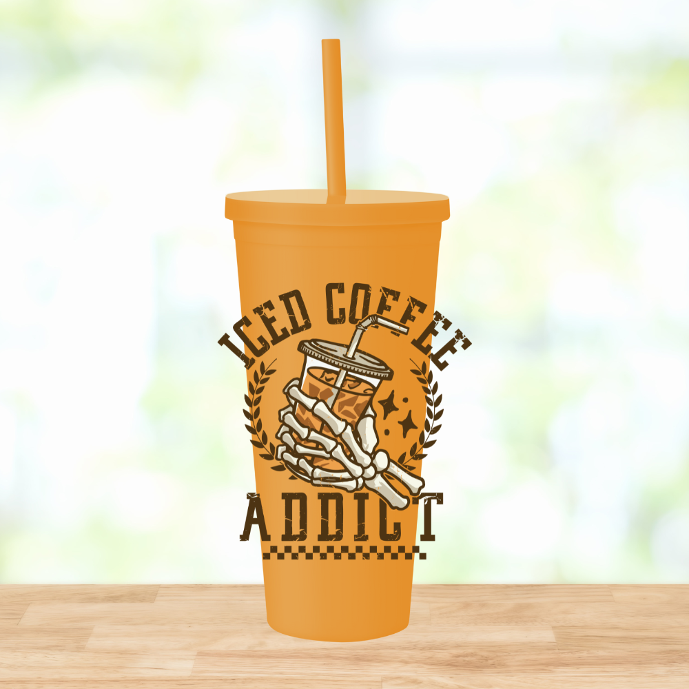 Iced Coffee Addict | UVDTF | 24oz Matte Acrylic Tumbler