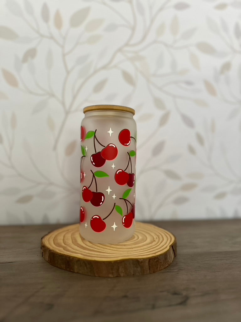 Cherry | VINYL | 20 oz Libbey Can Glass with Bamboo Lid & Straw