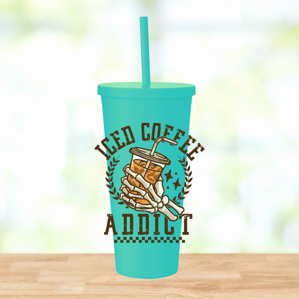 Iced Coffee Addict | UVDTF | 24oz Matte Acrylic Tumbler