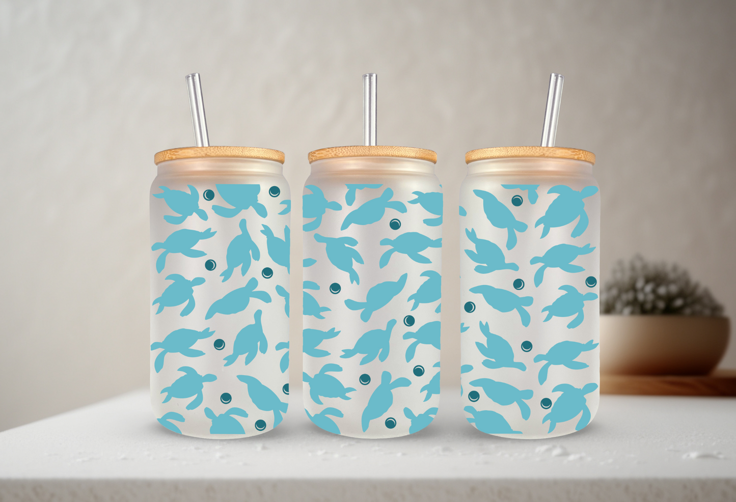Turtles | UVDTF | 20 oz Libbey Can Glass with Bamboo Lid & Straw