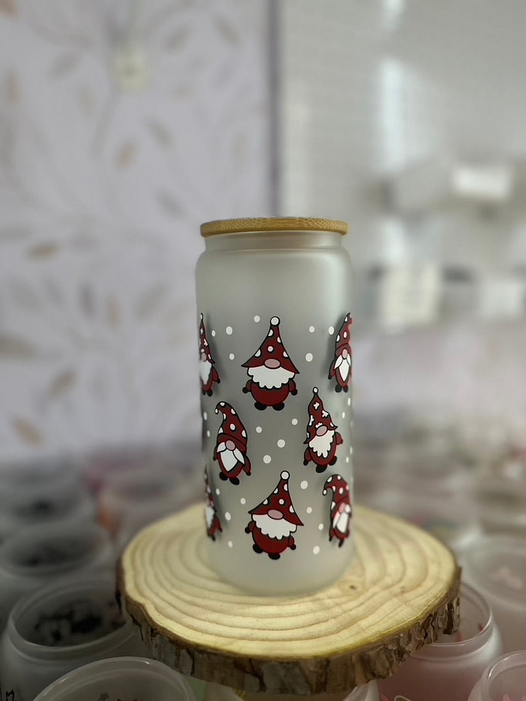 Santa Gnomes | VINYL | 20 oz Libbey Can Glass with Bamboo Lid & Straw