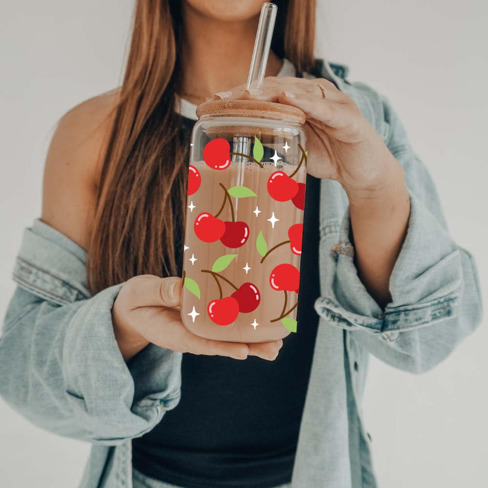 Cherry | VINYL | 20 oz Libbey Can Glass with Bamboo Lid & Straw