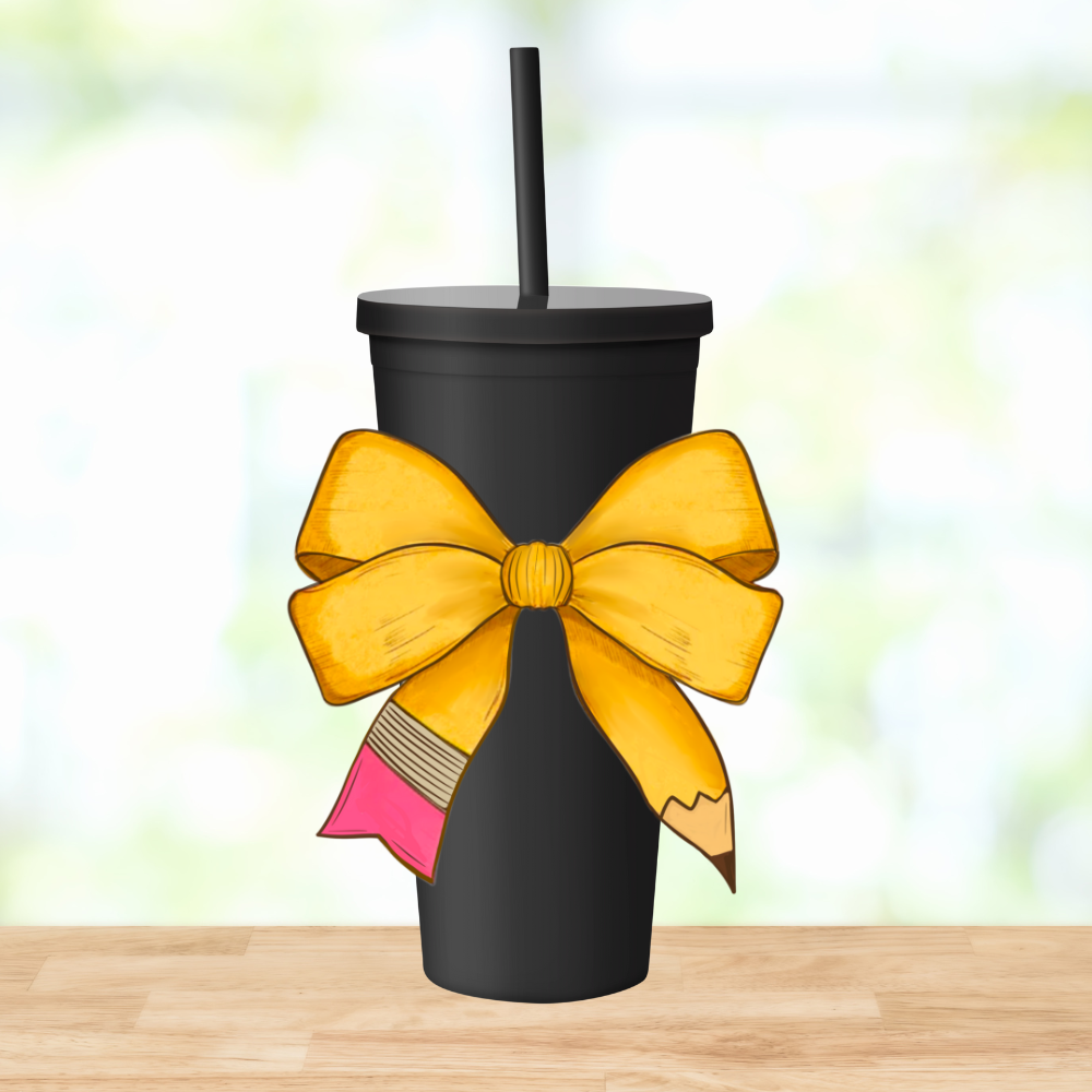 Pencil Bow | UVDTF | 24oz Matte Acrylic Tumbler