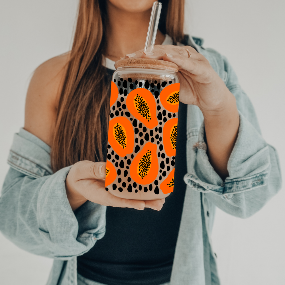 Papaya | VINYL | 20 oz Libbey Can Glass with Bamboo Lid & Straw
