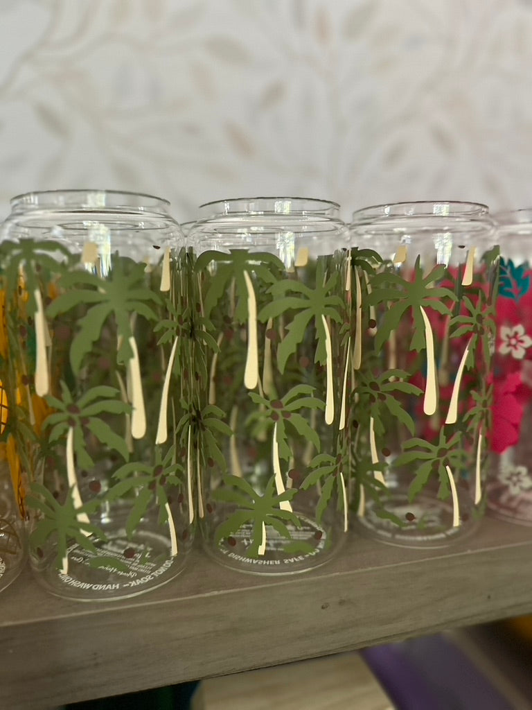 Palm Trees | UVDTF | 20 oz Libbey Can Glass with Bamboo Lid & Straw