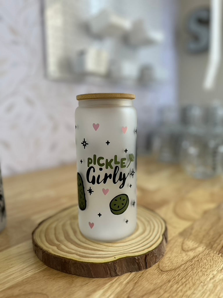 Pickle Girly | UVDTF | 20 oz Libbey Can Glass with Bamboo Lid & Straw