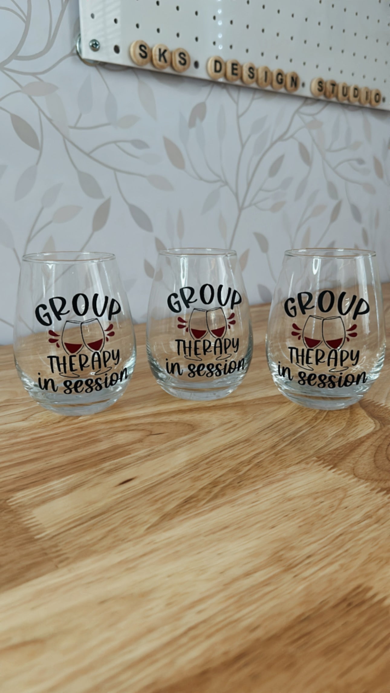 Group Therapy In Session | UVDTF | 12oz Stemless Wine Glass