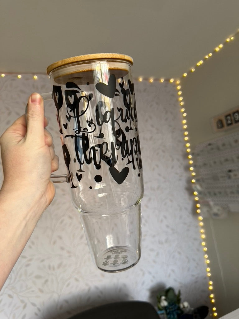 Liquid Therapy | UVDTF | 40 oz Glass Tumbler with Bamboo Lid & Straw