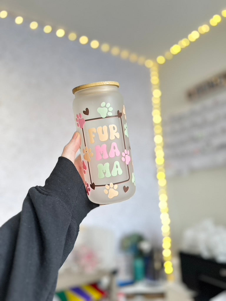 Fur Mama | VINYL | 20 oz Libbey Can Glass with Bamboo Lid & Straw