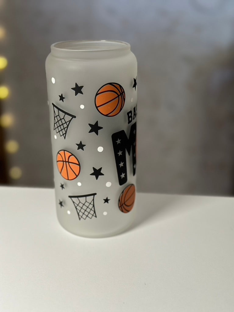 Basketball Mom | UVDTF | 20 oz Libbey Can Glass with Bamboo Lid & Straw