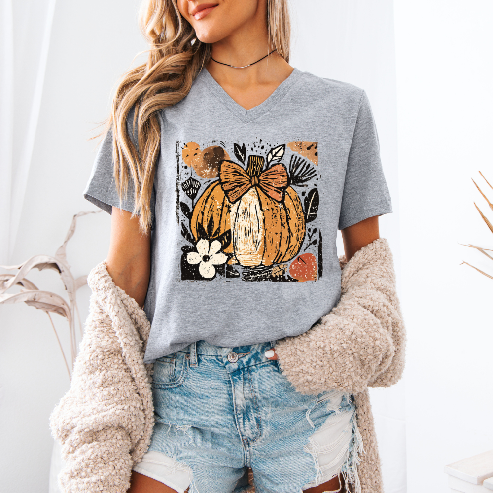 Distressed Pumpkin | Women's V-Neck T-Shirt