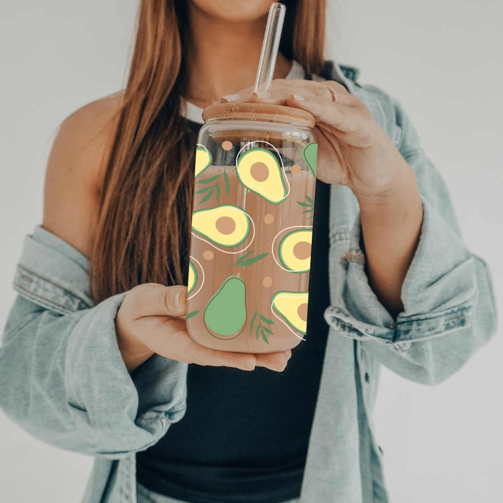 Avocado | VINYL | 20 oz Libbey Can Glass with Bamboo Lid & Straw