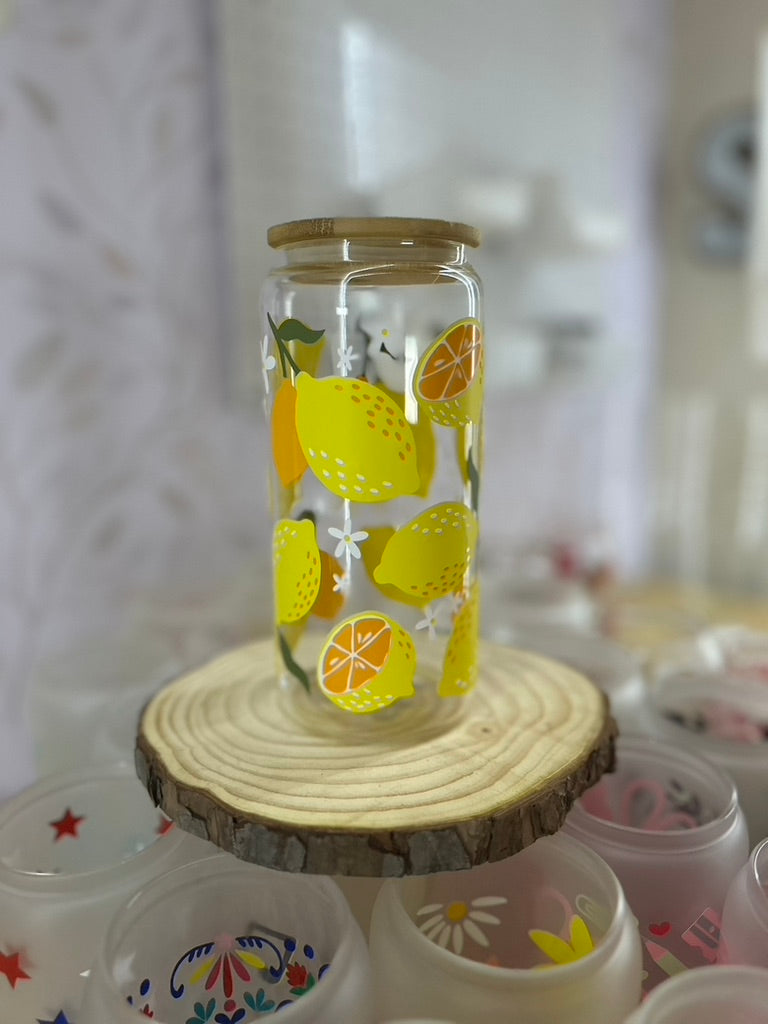 Lemon | VINYL | 20 oz Libbey Can Glass with Bamboo Lid & Straw