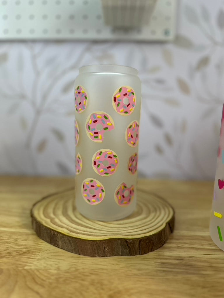 Donuts | UVDTF | 20 oz Libbey Can Glass with Bamboo Lid & Straw
