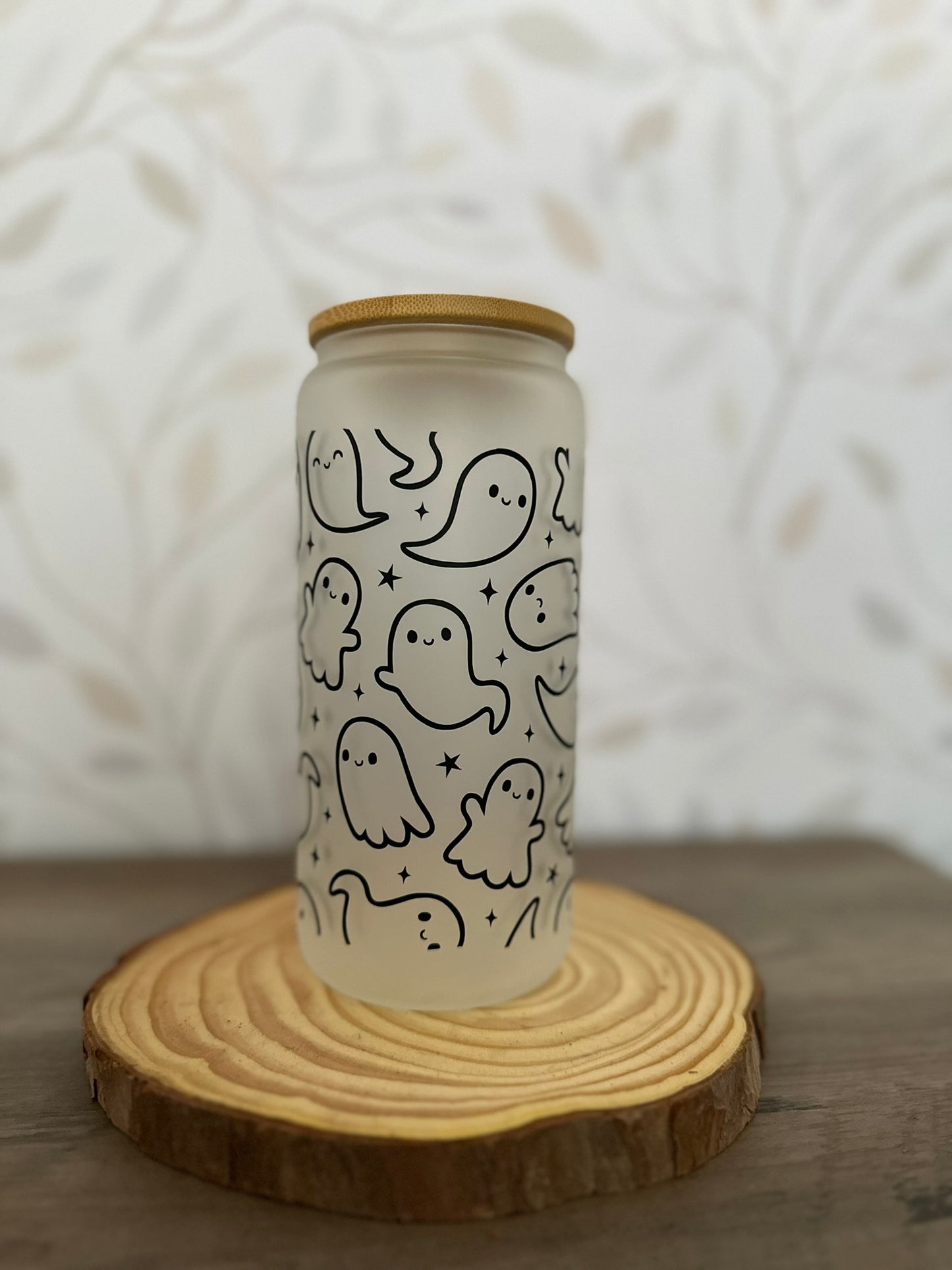 Ghosts | UVDTF | 20 oz Libbey Can Glass with Bamboo Lid & Straw