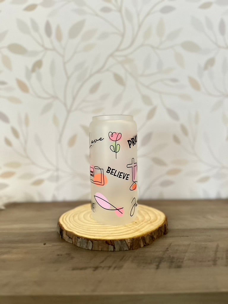 Jesus Love | VINYL | 20 oz Libbey Can Glass with Bamboo Lid & Straw