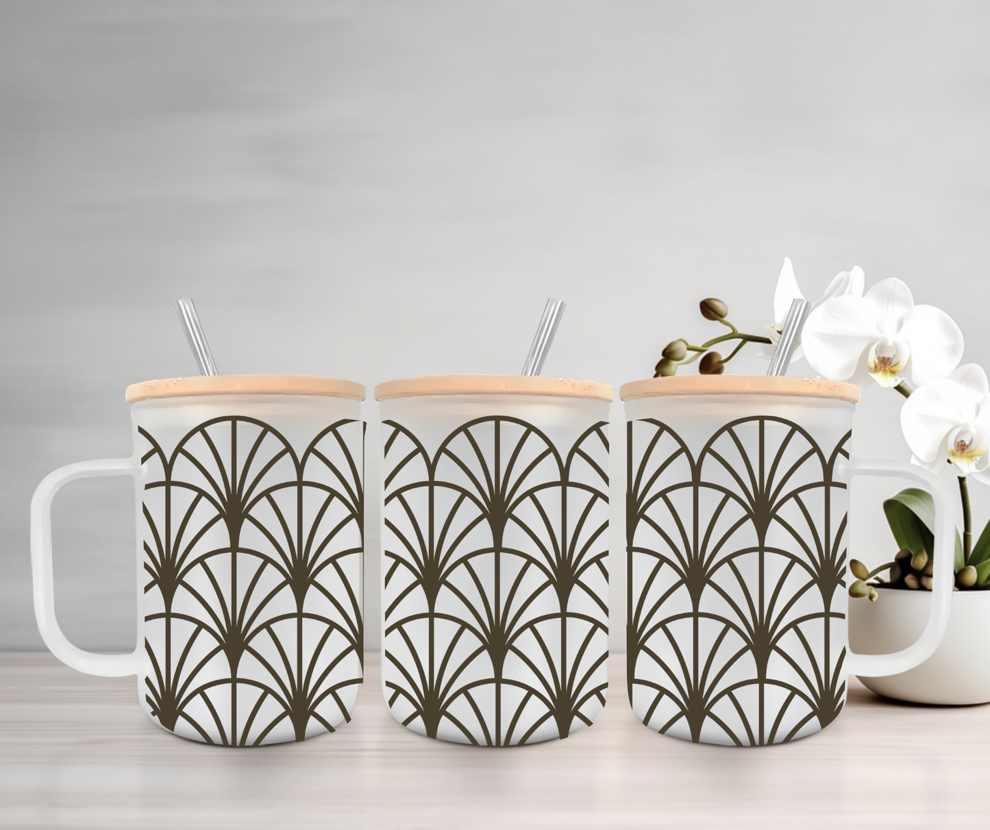 Art Deco | UVDTF | 15oz Mug with Handle, Bamboo Lid & Straw