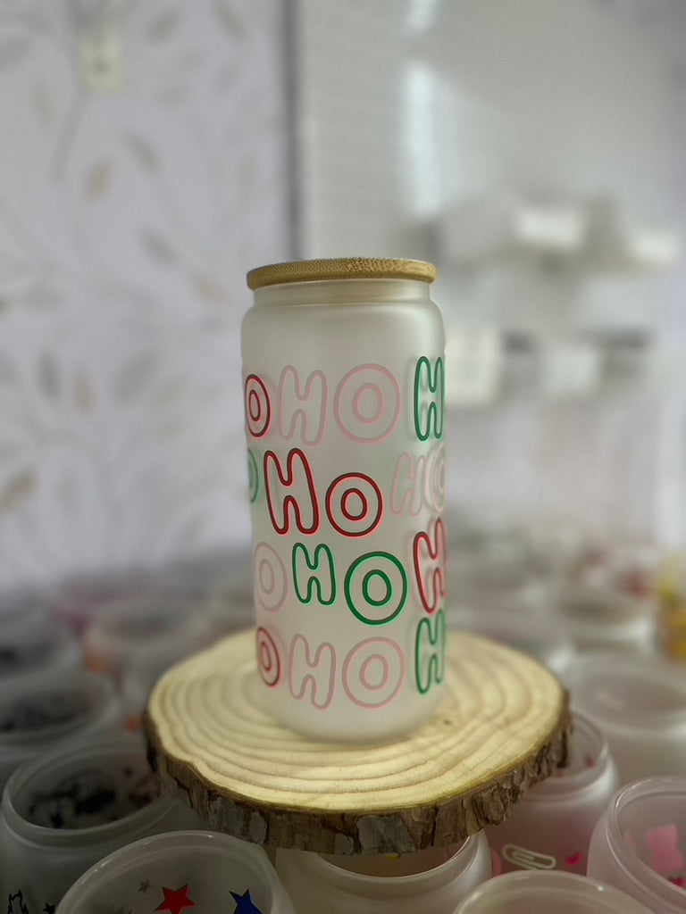 Ho Ho Ho | UVDTF | 20 oz Libbey Can Glass with Bamboo Lid & Straw