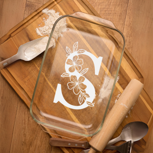 Floral Monogram | ENGRAVED | Glass Baking Dish