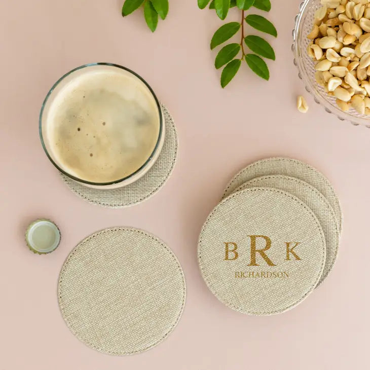 Burlap Drink Coasters with Holder - Blank