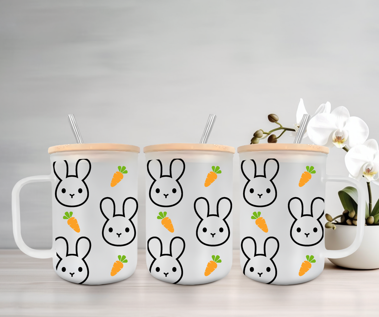 Bunny | UVDTF | 15oz Mug with Handle, Bamboo Lid & Straw