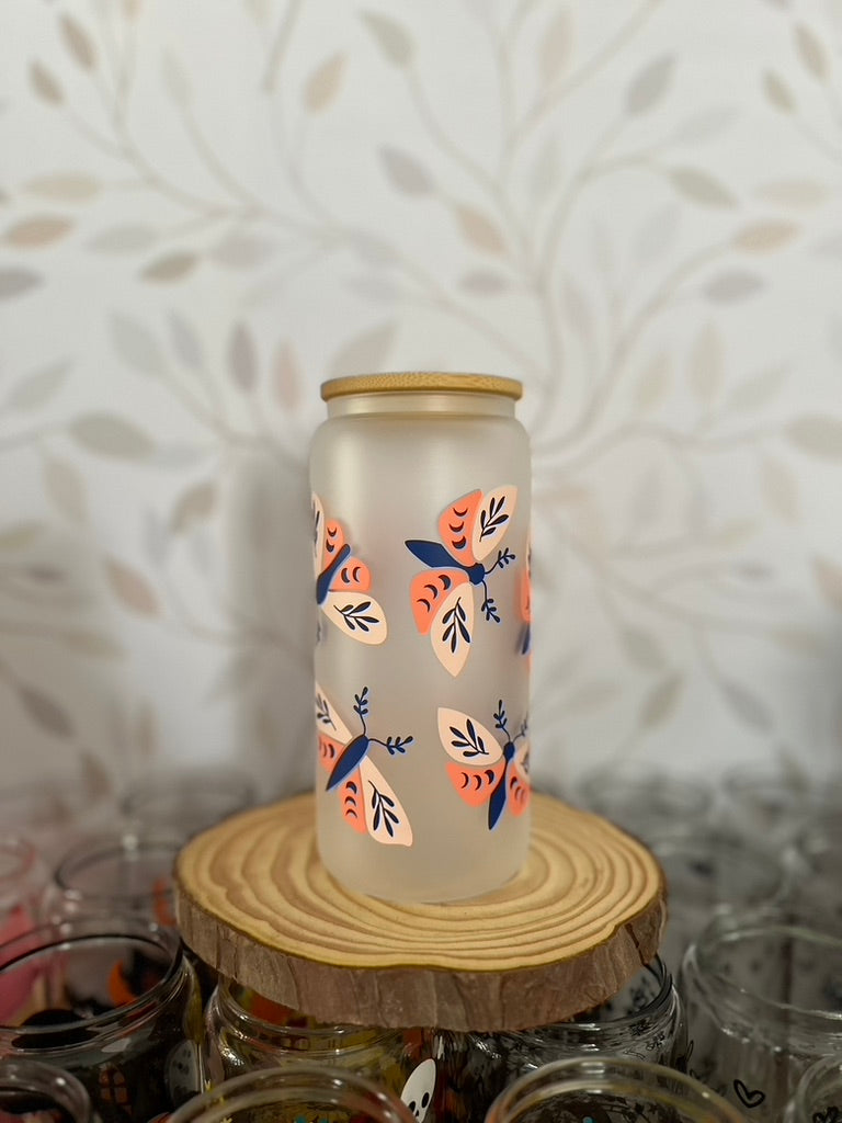 Boho Moth | VINYL | 20 oz Libbey Can Glass with Bamboo Lid & Straw
