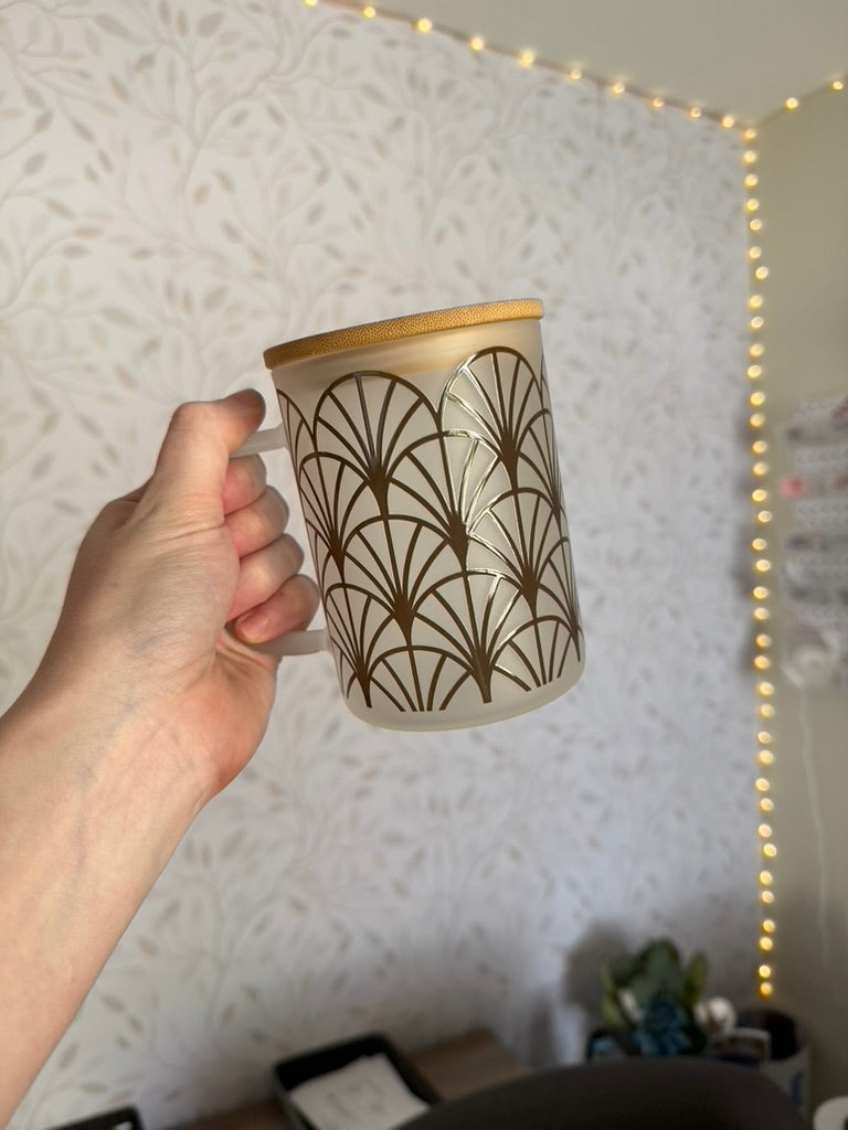 Art Deco | UVDTF | 15oz Mug with Handle, Bamboo Lid & Straw