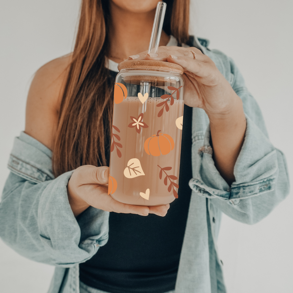 Pumpkin Spice | VINYL | 20 oz Libbey Can Glass with Bamboo Lid & Straw