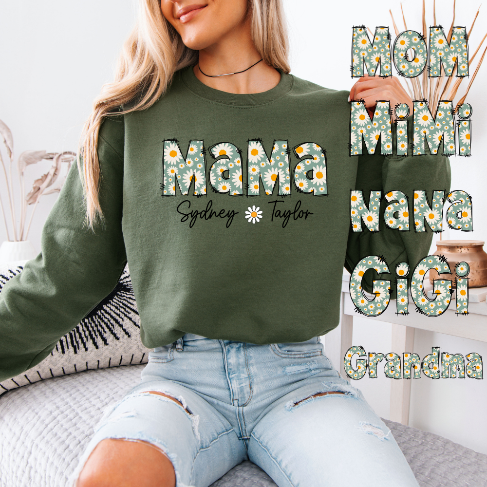 PERSONALIZED Floral Daisy Mama, Mimi, Nana, Gigi, Grandma | Unisex Crewneck Sweatshirt
