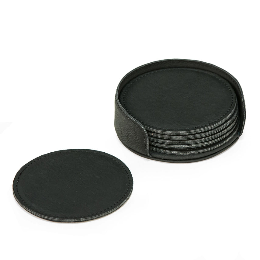 6 Coaster Set with Holder in Vintage Leatherette