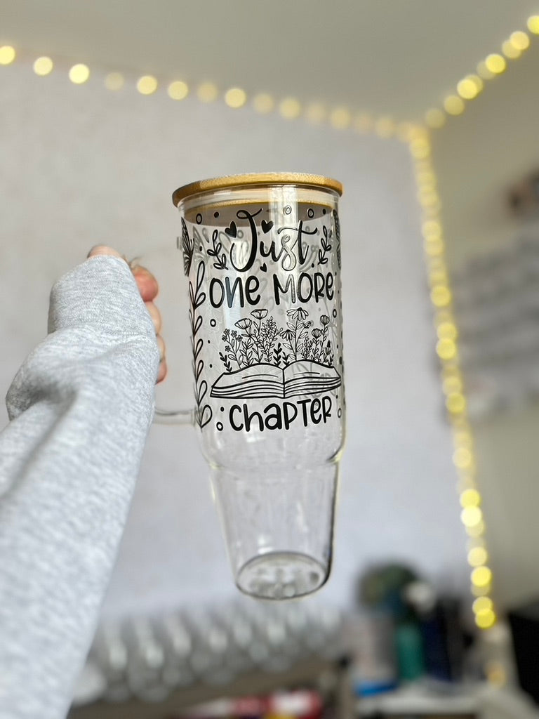 Just One More Chapter | VINYL | 40 oz Glass Tumbler with Bamboo Lid & Straw