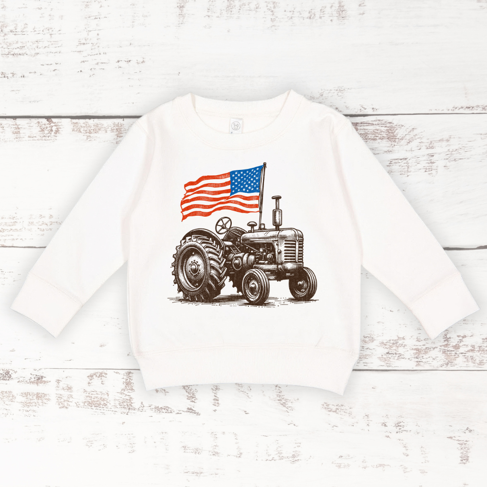 American Flag Tractor | Toddler Crewneck Sweatshirt