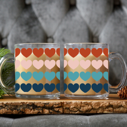 Boho Hearts | UVDTF | 12 oz Clear Coffee Mug