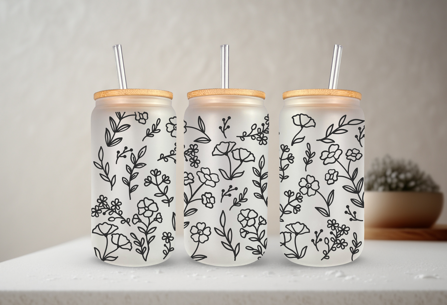 Flowers | VINYL | 20 oz Libbey Can Glass with Bamboo Lid & Straw