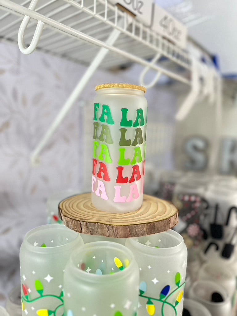 Fa La La | VINYL | 20 oz Libbey Can Glass with Bamboo Lid & Straw