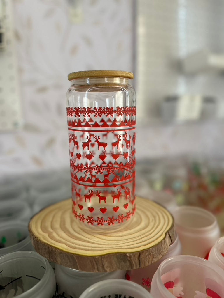 Knitted Christmas | UVDTF | 20 oz Libbey Can Glass with Bamboo Lid & Straw
