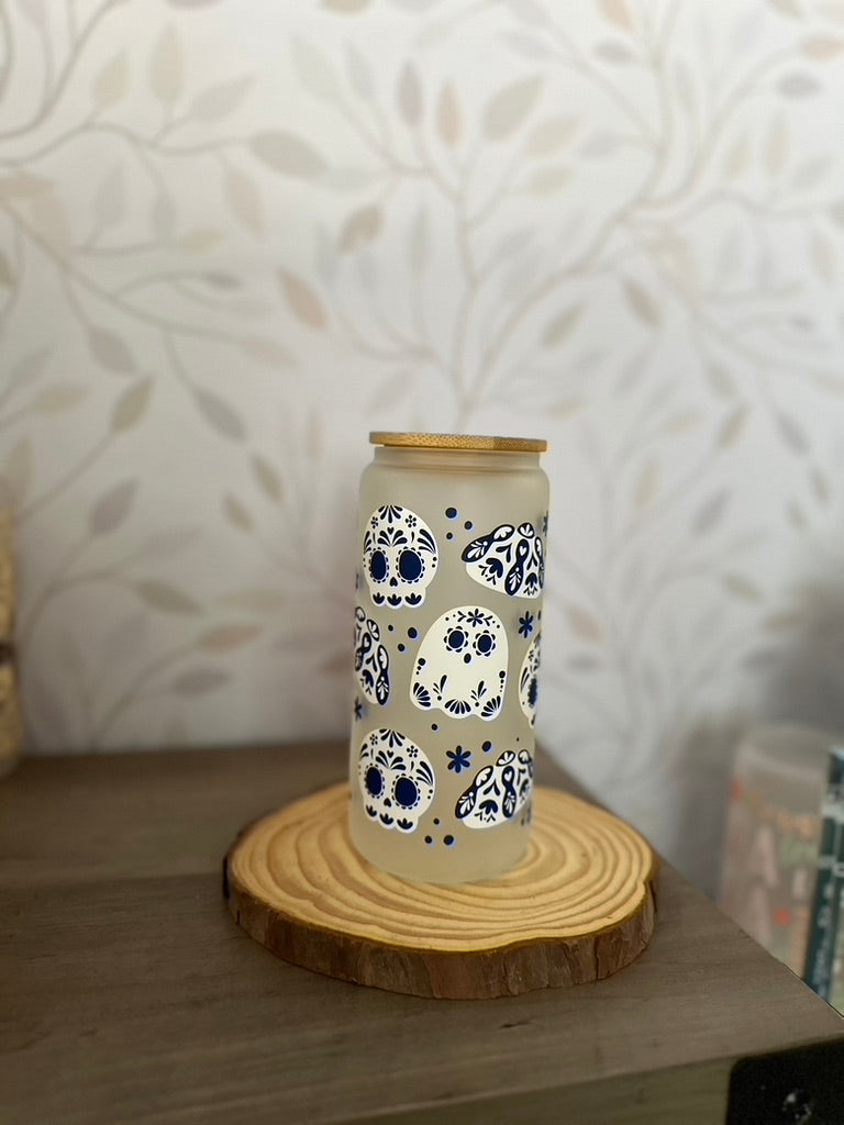 Dia de Muertos | VINYL | 20 oz Libbey Can Glass with Bamboo Lid & Straw