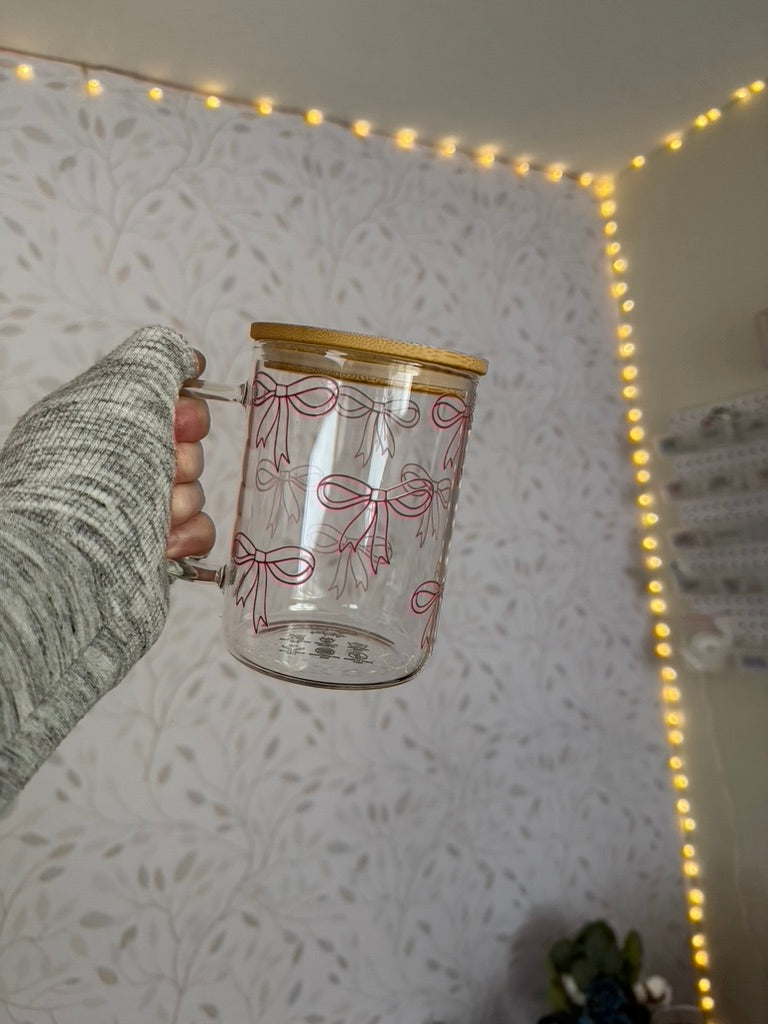 Bows | UVDTF | 15oz Mug with Handle, Bamboo Lid & Straw