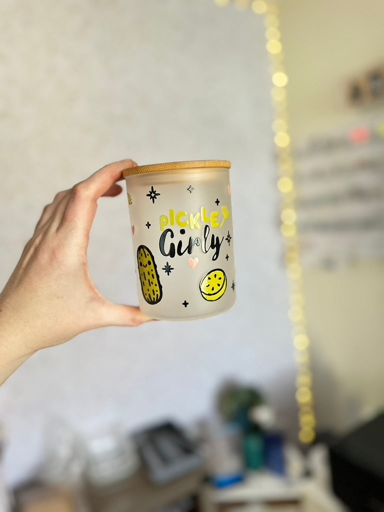 Pickle Girly | UVDTF | 15oz Mug with Handle, Bamboo Lid & Straw