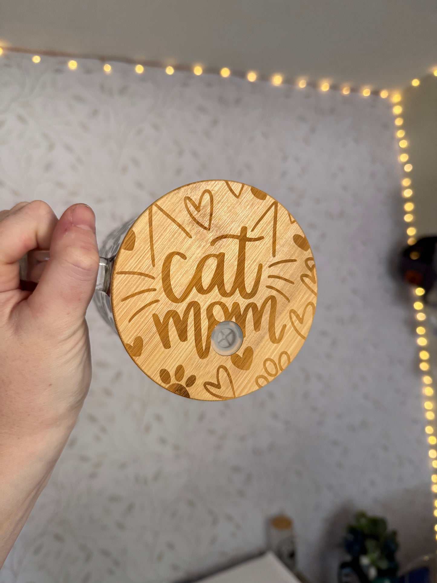 Cat Mom | UVDTF | 40 oz Glass Tumbler with Bamboo Lid & Straw
