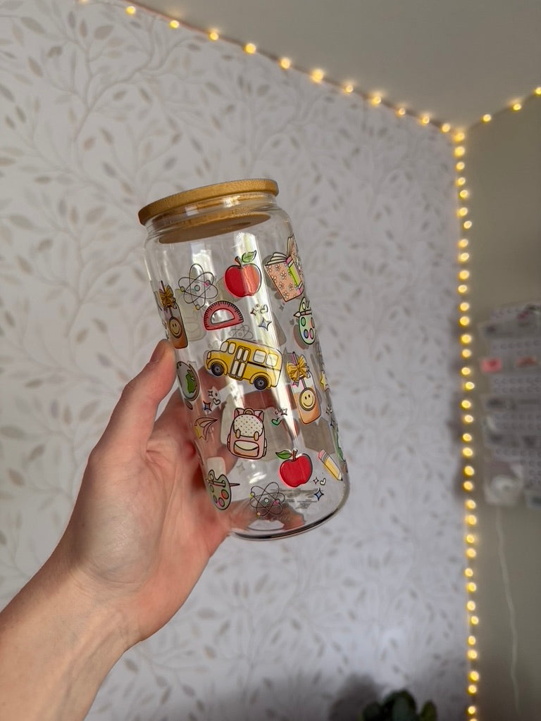 Teacher Things | UVDTF | 20oz Libbey Can Glass with Bamboo Lid & Straw