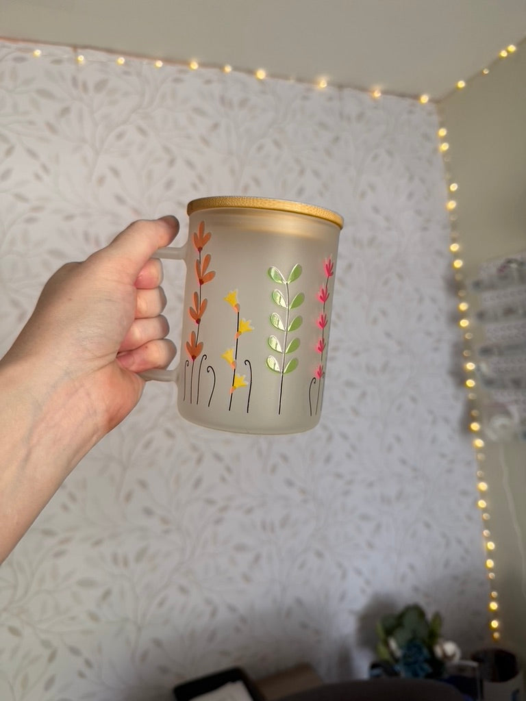 Wildflower | UVDTF | 15oz Mug with Handle, Bamboo Lid & Straw