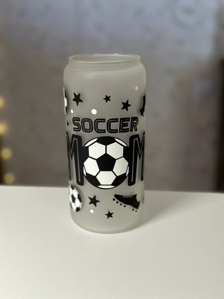 Soccer Mom | VINYL | 20 oz Libbey Can Glass with Bamboo Lid & Straw